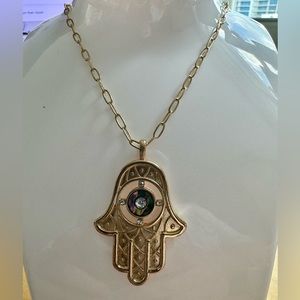 Hamsa With Evil Eye Rhinestone Pendant Necklace